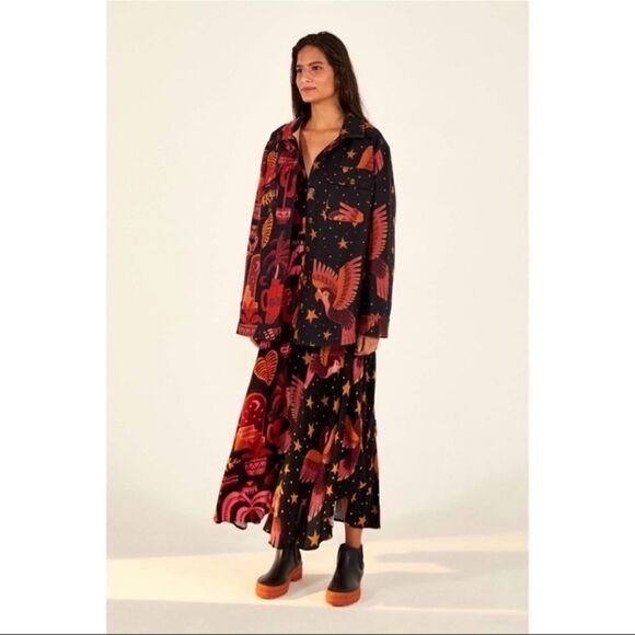 Farm Rio Mixed Black Prints Fleece Shirt Jacket size Small - Picture 3 of 11